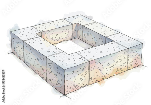 Square concrete block structure for garden bed or foundation outline