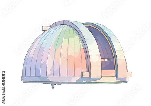 Illustration of a colorful observatory dome with a slit opening