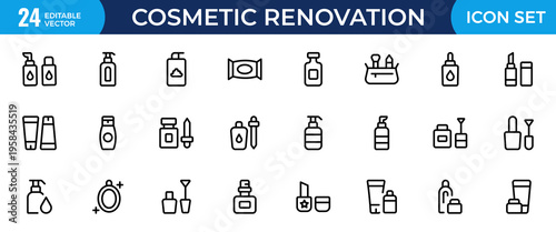 Cosmetic Renovation Line Icon Set – Home Improvement, Remodeling & Interior Upgrade Outline Icons, Editable Stroke Vector for Web & Mobile