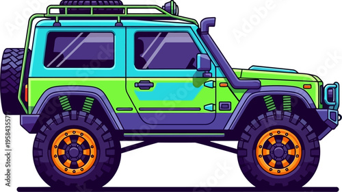 Rugged teal 4x4 off-road vehicle with roof rack