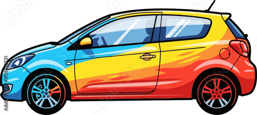 Small hatchback vehicle with artistic warm color gradient