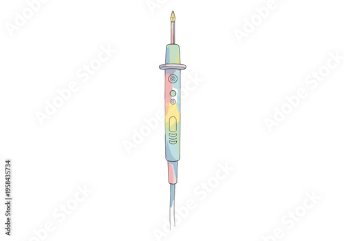 Stylized illustration of a single electronic test probe with pastel colors