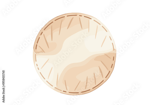 Round pita bread with stitched edges and subtle shading for a soft texture