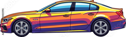 Stylish four-door sedan with sunset wrap