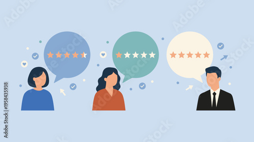 People giving star ratings and feedback, illustrating customer satisfaction and service evaluation.