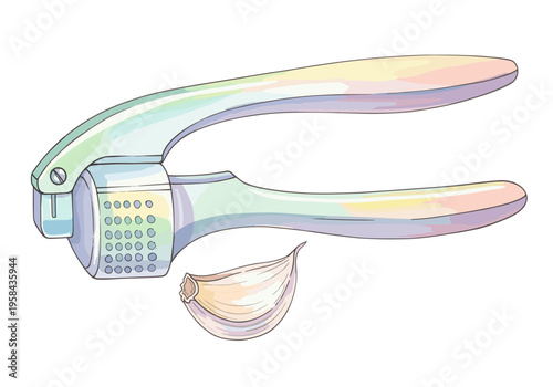 Modern kitchen tool for mincing garlic cloves with a single press