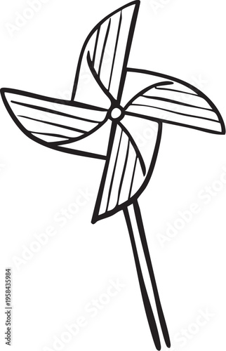 折り紙で作った風車_線画