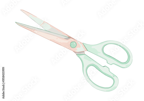 Pastel colored scissors with open blades on a white background