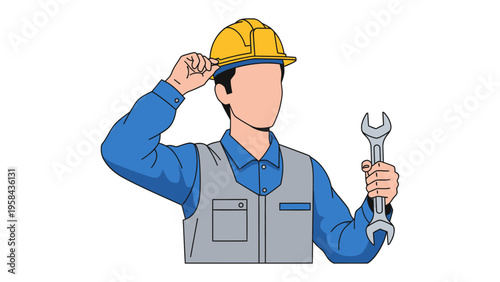 Construction worker: A skilled construction worker, adorned with a safety helmet, confidently holds a wrench. Capturing the essence of construction.