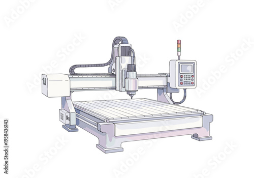 Modern CNC milling machine with digital control panel and spindle ready for operation