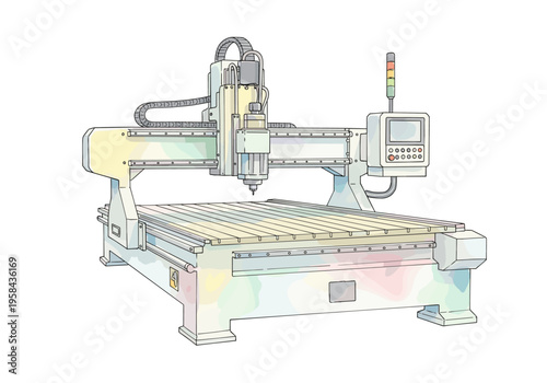 Modern CNC milling machine with digital control panel and indicator light