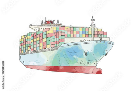 Large cargo ship loaded with colorful containers sailing on the ocean