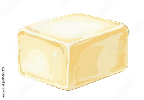 A single block of yellow butter on a white background