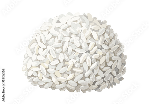 Pile of uncooked white rice grains isolated on a clean white background