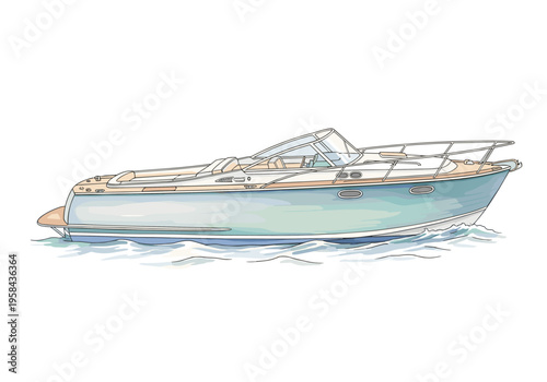 Elegant motor yacht cruising on calm blue waters with a clean white background
