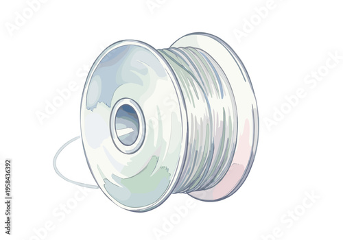 Close-up illustration of a spool of white thread on a clean white background