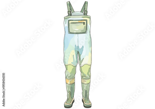 Waterproof fishing waders with chest pocket and integrated boots for outdoor adventures