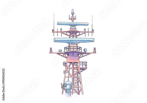 Naval radar mast with multiple antennas and communication equipment