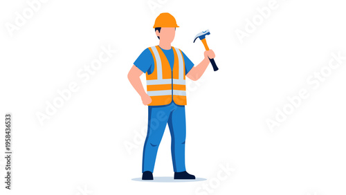 Construction Worker with Hammer: A skilled construction worker, equipped with a hammer and safety attire, stands ready for the day's work, embodying craftsmanship and dedication.