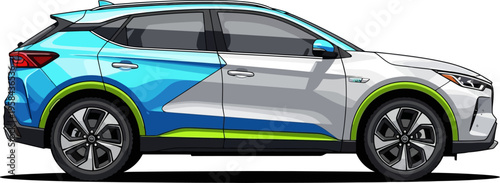 White and blue modern crossover suv with hybrid technology