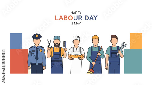 Labor Day Celebration: A group of construction workers, united in solidarity, hold up a banner proudly proclaiming Labor Day, honoring the hard work and dedication of the workforce.