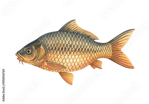Detailed illustration of a common carp fish with scales and fins