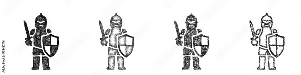 Fototapeta premium Sketch knight icon design set