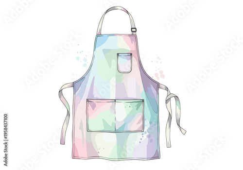 Artistic watercolor apron with pastel colors and pockets
