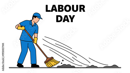 Labor Day Observance: A worker in uniform sweeps away debris in a commemorative depiction of Labor Day, symbolizing the respect and recognition of labor and its contributions.
