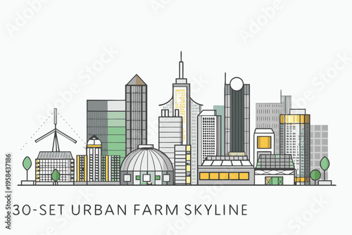 Modern city skyline illustration incorporating elements of urban farming