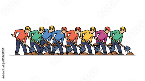 Labor Day Celebration: A group of construction workers, united in solidarity, hold up a banner proudly proclaiming Labor Day, honoring the hard work and dedication of the workforce.