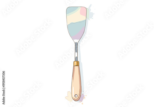 Artistic palette knife with colorful paint smudges on a white background