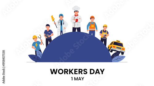 Labor Day Celebration: A group of construction workers, united in solidarity, hold up a banner proudly proclaiming Labor Day, honoring the hard work and dedication of the workforce.