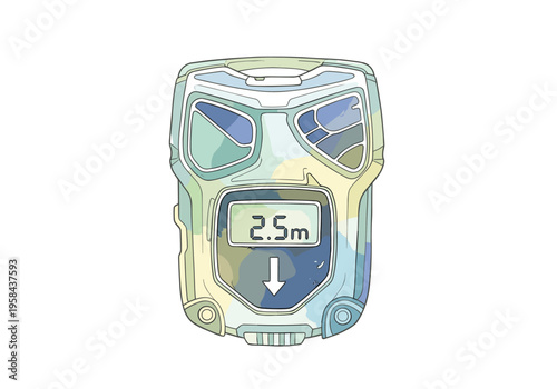 Digital measuring device with a camouflage pattern and a display showing 2.5m