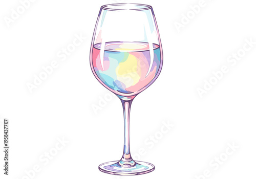 Abstract watercolor glass filled with colorful liquid and reflections