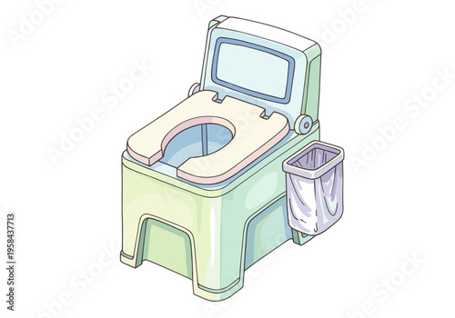 Portable potty chair with attached trash bin for children and adults