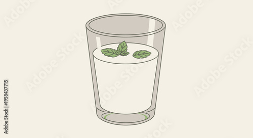 Vector illustration of a glass of milk with mint leaves