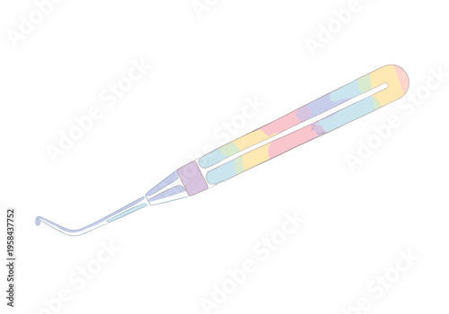 Dental instrument with a colorful pastel handle for oral care procedures