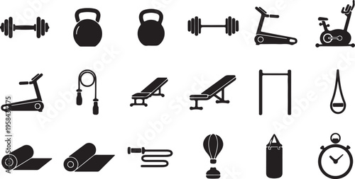 fitness icons. Set of 100 filled fitness icons included barbell, man doing exercises, exercising, swimming ladder on white background. Editable fitness icons for web, mobile and infographics.