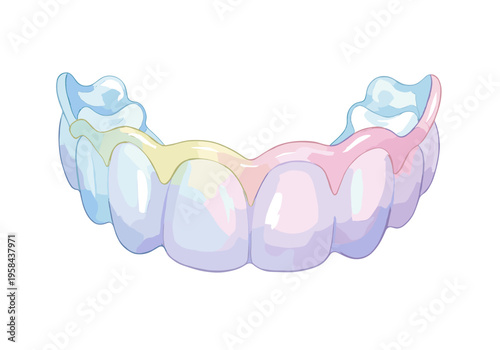 Clear dental aligners with colorful gel accents for orthodontic treatment