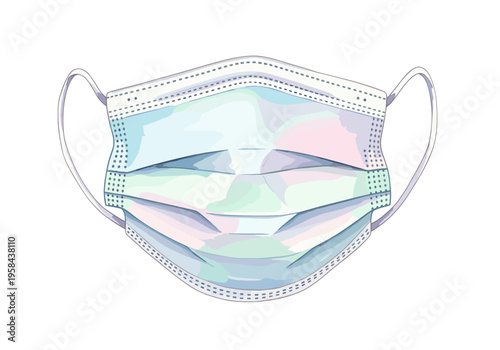 Close-up illustration of a disposable medical face mask with pastel colors