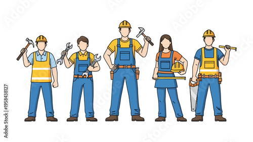 Construction Crew: A team of skilled construction workers, equipped with their essential tools, stands ready to build, innovate, and bring blueprints to life.
