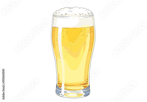 Refreshing pint of golden lager beer with frothy head and bubbles