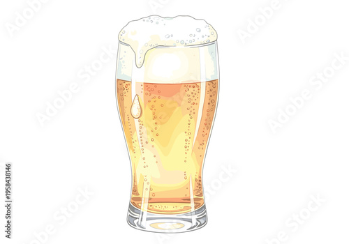 Refreshing golden lager beer with foamy head in a tall glass