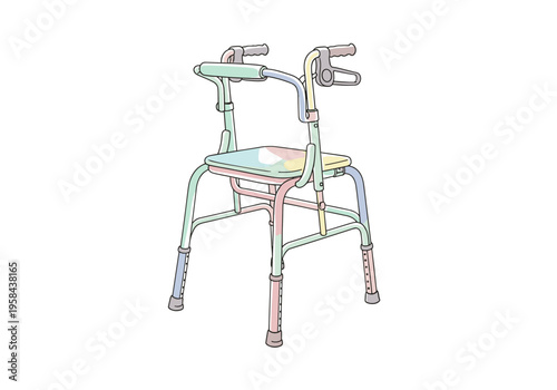 Colorful walker with seat and handles for elderly or disabled individuals