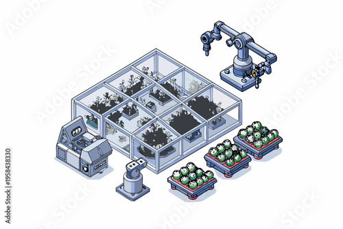 Automated greenhouse with robotic arms and plant cultivation system