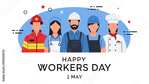 A Diverse Day of Labor: An illustrated portrayal of various professions comes together in a unified celebration of workers' day, embodying appreciation and recognition for their hard work.