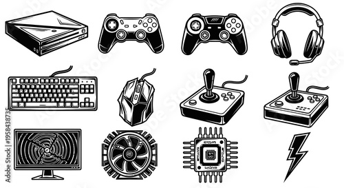 Gaming Hardware and Electronic Accessories Vector Set