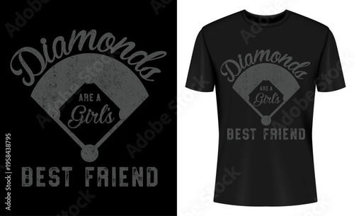Diamonds Are A Girl's Best Friend Softball Mom T-shirt Design Vector