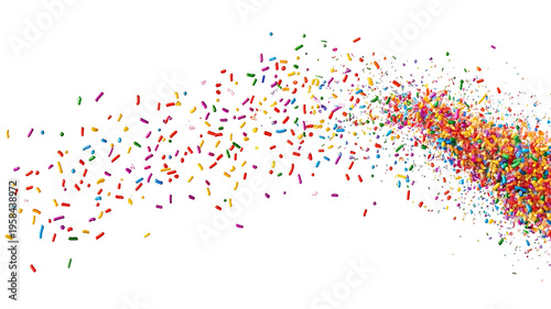 A colorful confetti explosion on a black background on transparent background